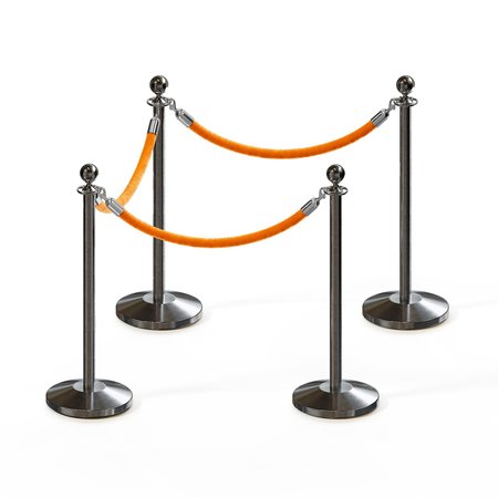 MONTOUR LINE Stanchion Post and Rope Kit Sat.Steel, 4 Ball Top3 Gold Rope C-Kit-4-SS-BA-3-PVR-GD-PS